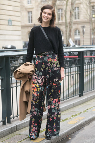 Pantalon large à fleurs noir L'Autre Chose