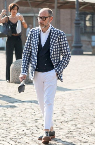 Comment porter une veste en vichy bleu marine et blanc