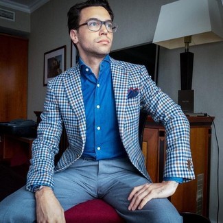 Comment porter une veste en vichy bleu marine et blanc