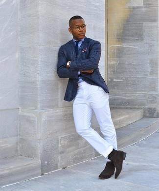 Comment porter une veste en vichy bleu marine et blanc
