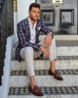 Comment porter une veste en vichy bleu marine et blanc