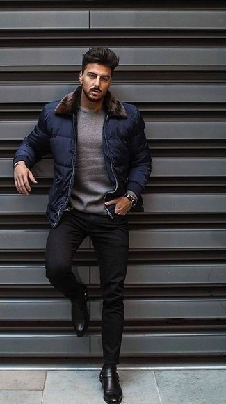 Comment porter une doudoune bleu marine quand il fait froid