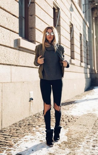 Comment porter un blouson aviateur olive en automne
