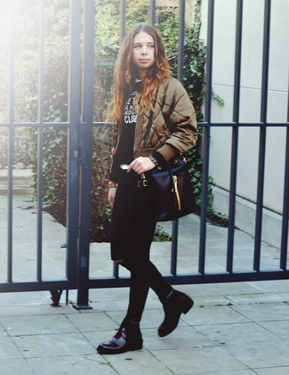 Comment porter un blouson aviateur olive en automne