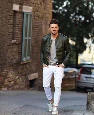Comment porter une veste en cuir olive