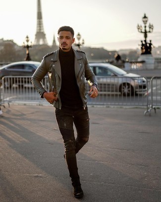 Comment porter une veste en cuir olive