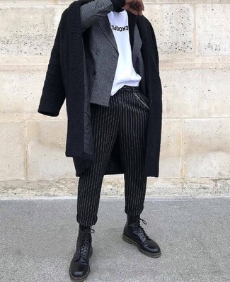 Pantalon de costume à rayures verticales noir Kris Van Assche