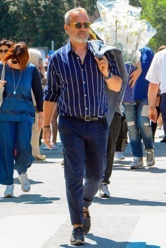 Chemise à manches longues à rayures verticales bleu marine et blanc Henrik Vibskov