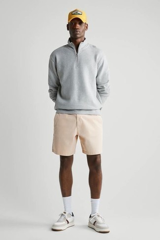 Pull à col à fermeture éclair gris Canali