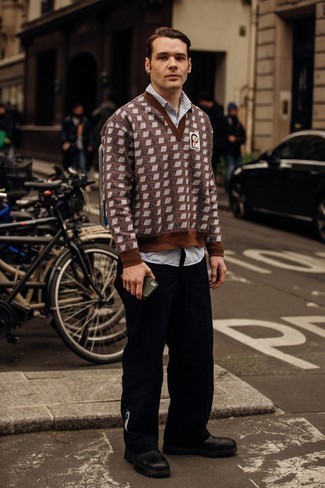 Chemise à manches longues à rayures verticales grise AMI Alexandre Mattiussi