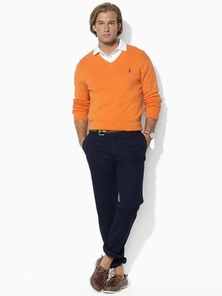 Pull à col en v orange Polo Ralph Lauren