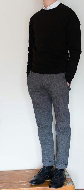 Pantalon chino en laine gris foncé Pier One