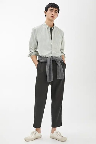 Chemise à manches longues à rayures verticales grise Dell'oglio