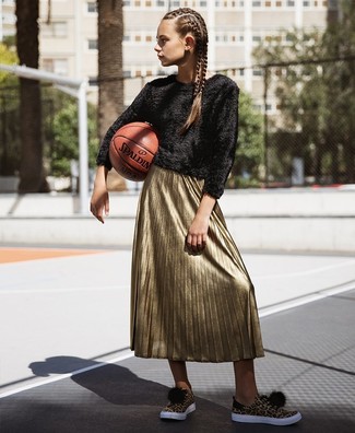 Baskets basses imprimées léopard marron clair Dolce & Gabbana