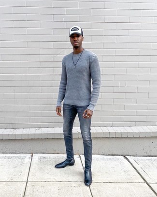 Pull à col rond gris Solid Homme