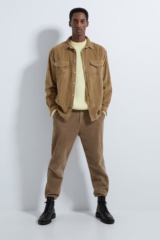 Chemise à manches longues en velours côtelé marron clair Tom Ford