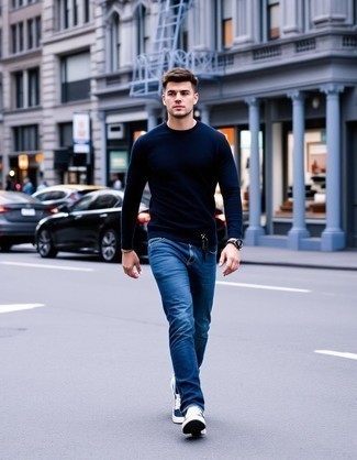 Pull à col rond bleu marine Gant