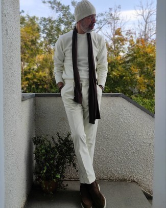 Pantalon chino en velours côtelé blanc Brunello Cucinelli