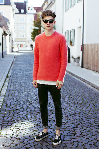 Pull à col rond rouge Selected Homme