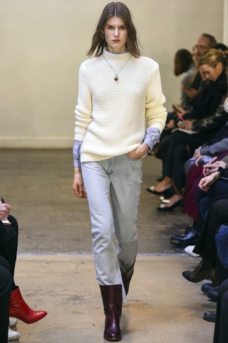 Pull à col roulé en laine en tricot blanc Salvatore Ferragamo