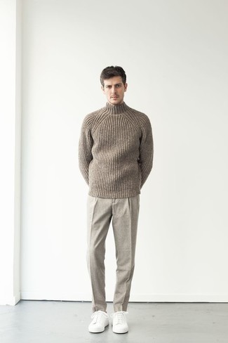 Pull à col roulé en laine en tricot gris Jil Sander