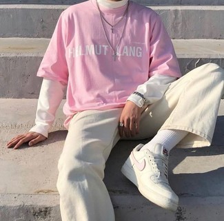 T-shirt à col rond imprimé rose Kiko Kostadinov