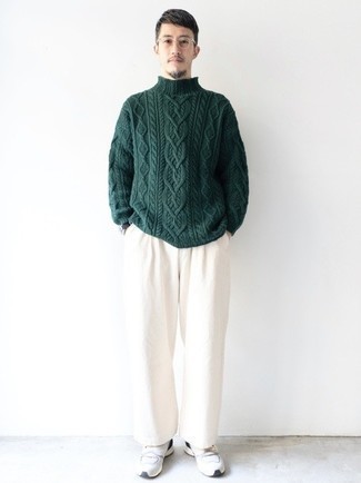 Pull à col roulé en laine en tricot vert foncé A.P.C.