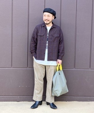 Comment porter une chemise à manches longues à carreaux pourpre