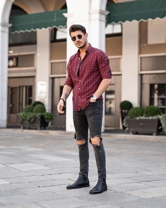 Comment porter une chemise à manches longues en vichy rouge et blanc