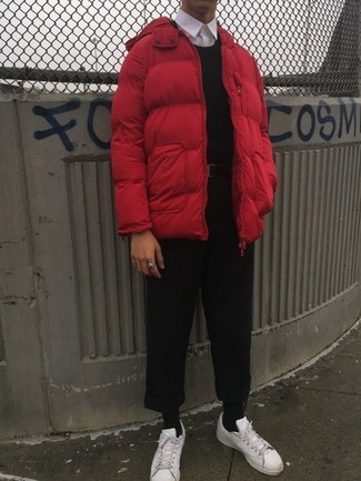 Comment porter une veste rouge pour un style chic decontractés quand il fait froid
