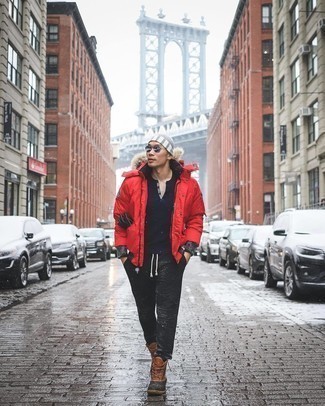 Comment porter une doudoune rouge pour un style decontractés à 30 ans