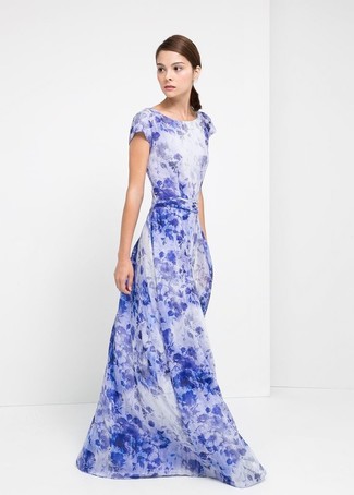 Robe de soirée à fleurs bleue Sacai