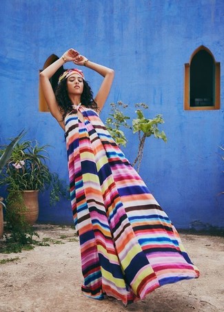 Robe longue à rayures horizontales multicolore M Missoni