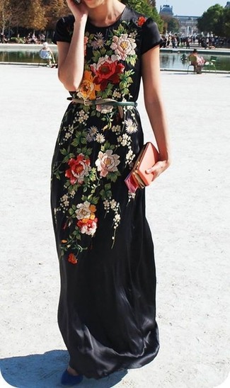 Robe en soie à fleurs noire Moschino