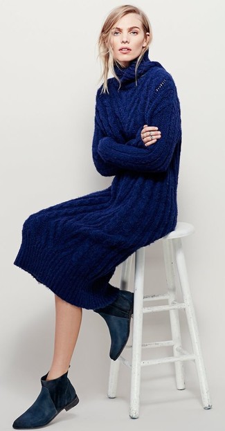 Robe-pull en tricot bleu marine Nude