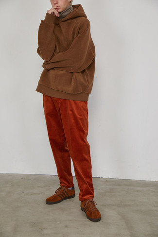 Pantalon chino en velours côtelé orange Pt01