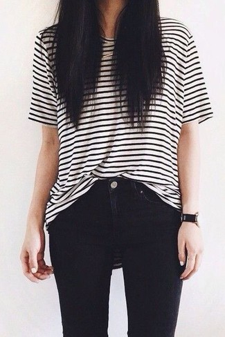 T-shirt à col rond à rayures horizontales blanc et noir Etoile Isabel Marant