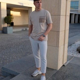 T-shirt à col rond beige Helmut Lang
