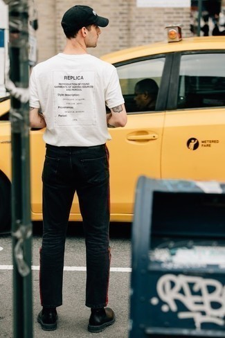 T-shirt à col rond imprimé blanc et noir Gucci