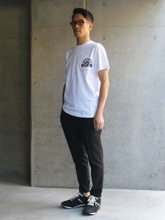 T-shirt à col rond imprimé blanc et noir Wemoto