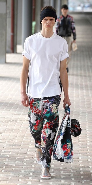 Pantalon chino à fleurs multicolore Aries