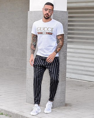 Pantalon chino à rayures verticales noir et blanc Dolce & Gabbana