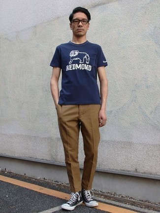 T-shirt à col rond imprimé bleu marine et blanc Alexander Wang