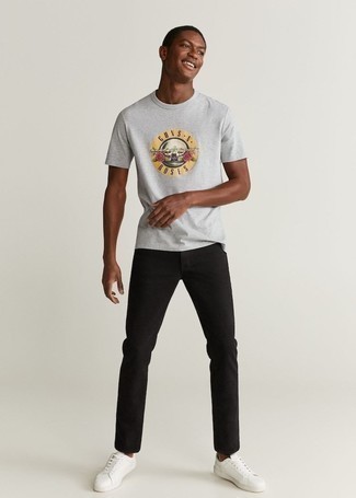 T-shirt à col rond imprimé gris Tommy Jeans
