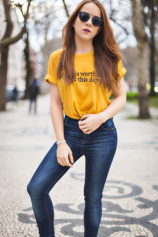 T-shirt à col rond imprimé jaune