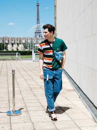 T-shirt à col rond à rayures horizontales multicolore Prada