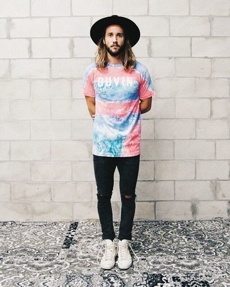 T-shirt à col rond imprimé tie-dye multicolore Aries