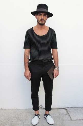 T-shirt à col rond à rayures horizontales noir Karl Lagerfeld
