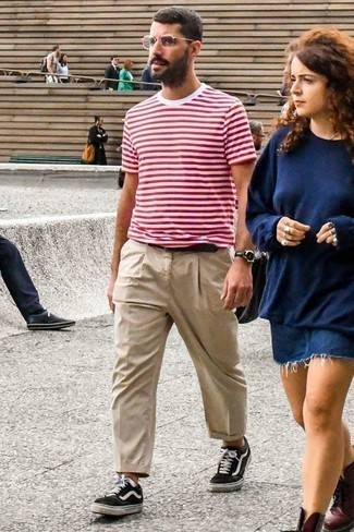 T-shirt à col rond à rayures horizontales blanc et rouge Calvin Klein 205W39nyc