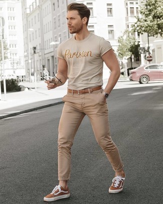 T-shirt à col rond imprimé beige Gucci